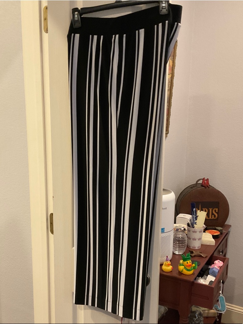 INC International Concepts Black and White Striped Wide-Leg Pants Petite Large
